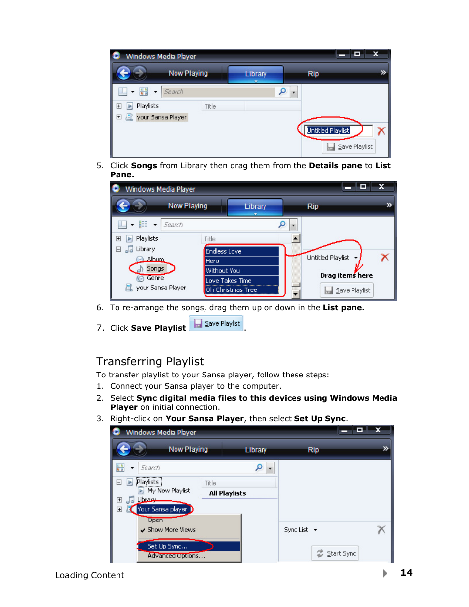 Transferring playlist | SanDisk View User Manual | Page 16 / 34