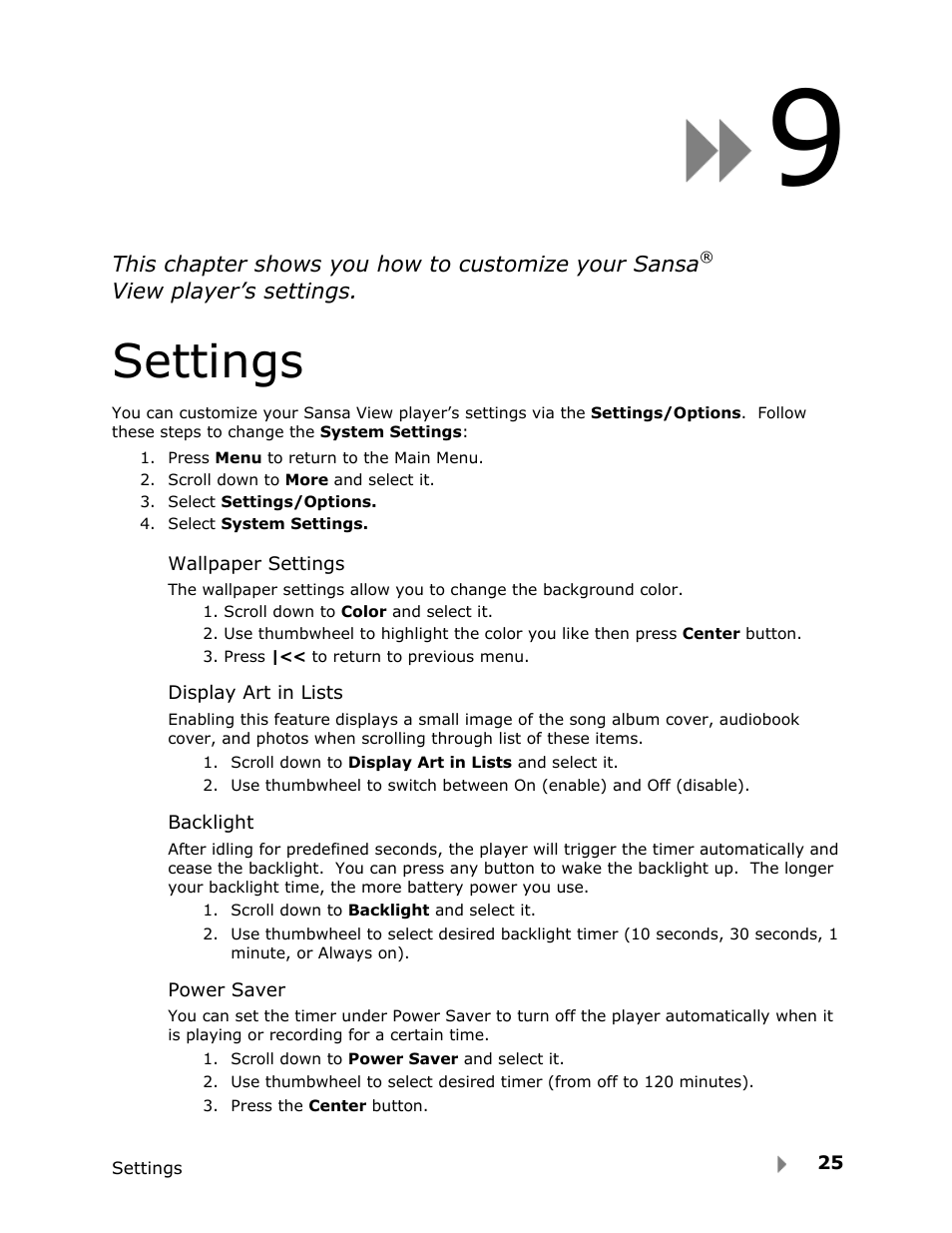 Settings | SanDisk View User Manual | Page 27 / 34