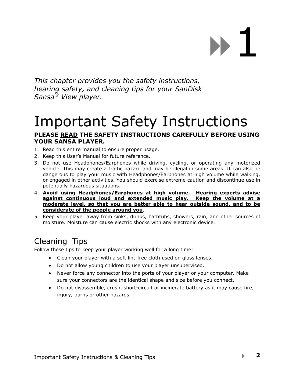 Important safety instructions | SanDisk View User Manual | Page 4 / 34