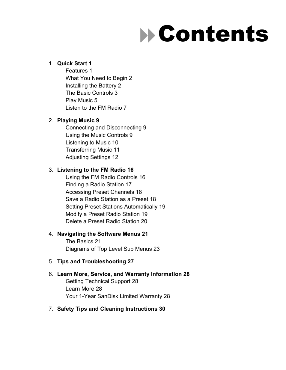 SanDisk Sansa e100 Series User Manual | 32 pages