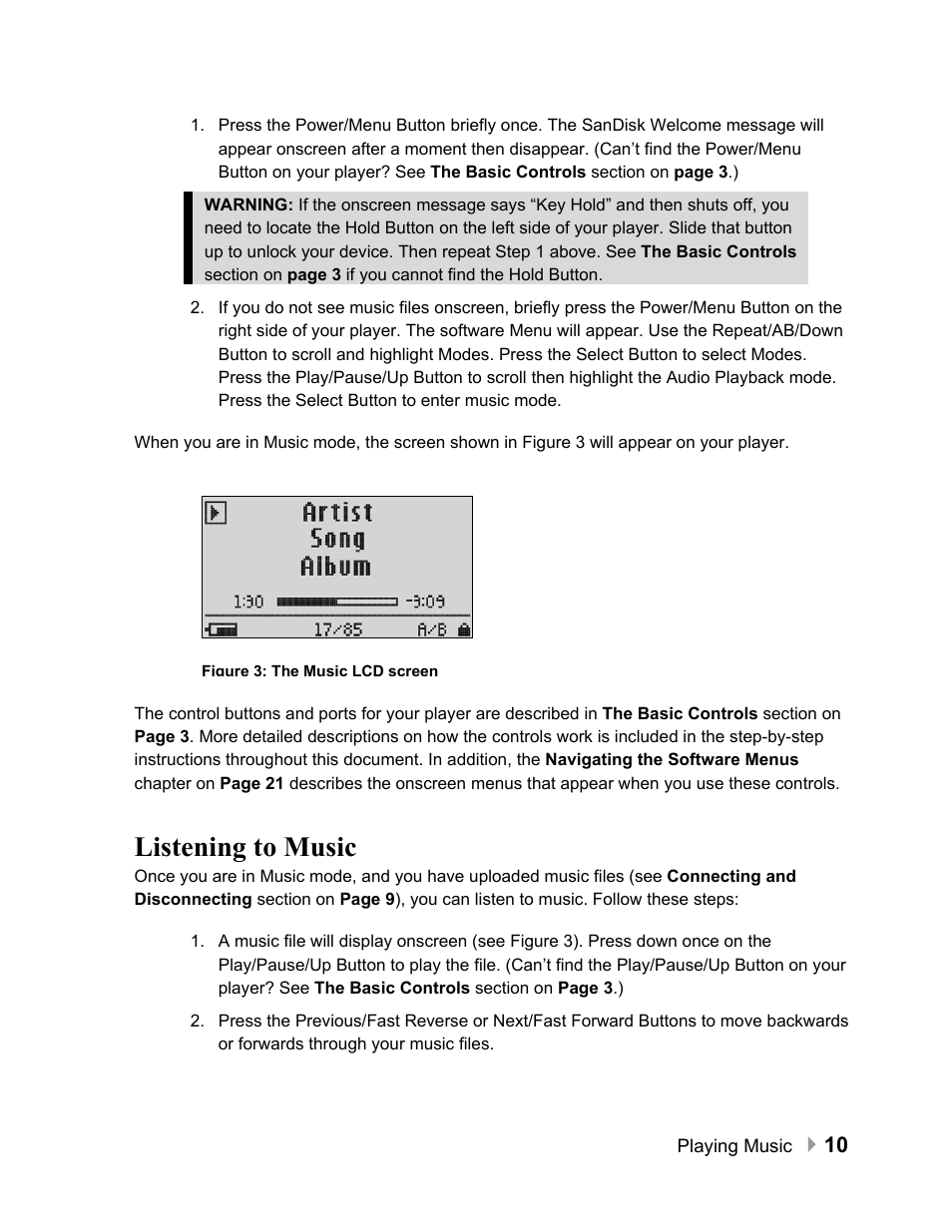 Listening to music, Listening to music 10 | SanDisk Sansa e100 Series User Manual | Page 11 / 32