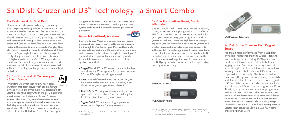 Sandisk cruzer and u3, Technology—a smart combo | SanDisk Cruzer Titanium User Manual | Page 2 / 2