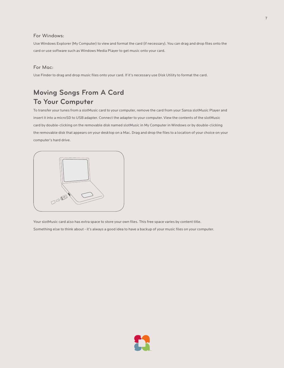Moving songs from a card to your computer | SanDisk Sansa SLOTMUSIC PLAYER-UM608-ENG User Manual | Page 7 / 15