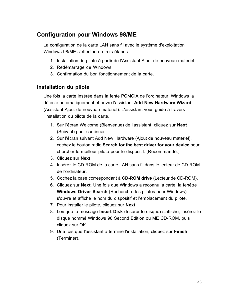 Configuration pour windows 98/me | SanDisk Wireless LAN Card User Manual | Page 101 / 504