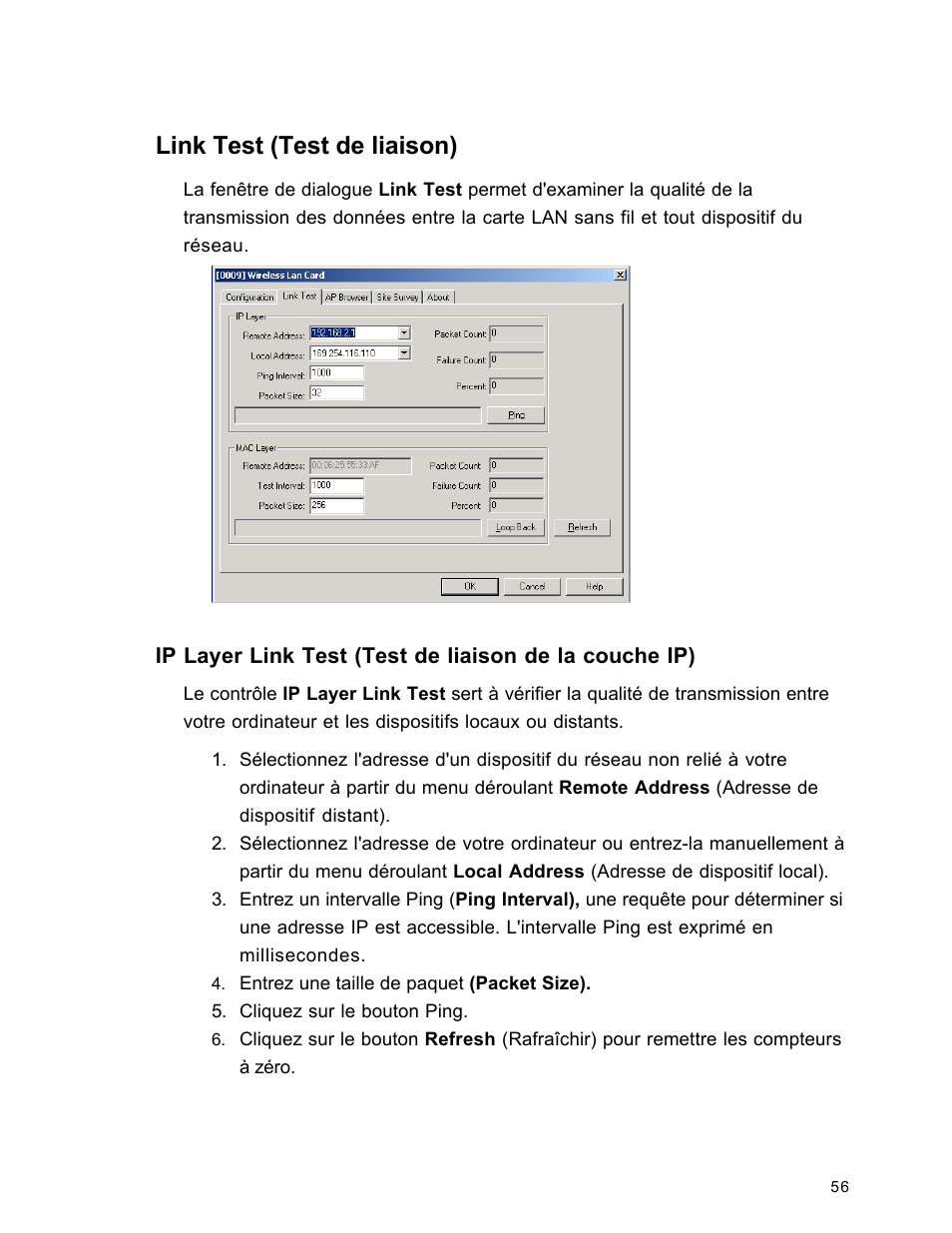 Link test (test de liaison) | SanDisk Wireless LAN Card User Manual | Page 119 / 504