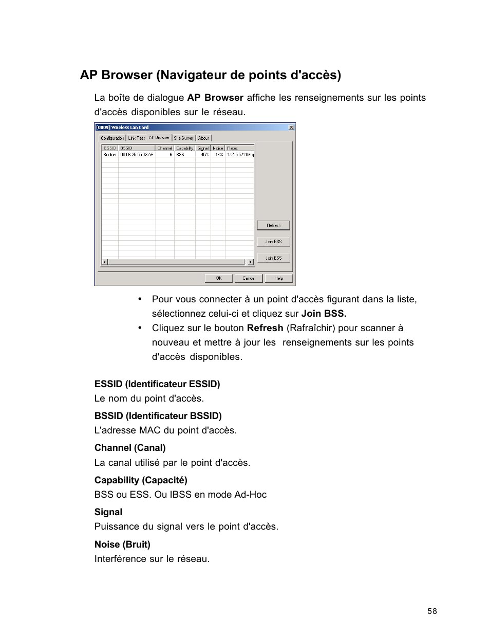 Ap browser (navigateur de points d'accès) | SanDisk Wireless LAN Card User Manual | Page 121 / 504