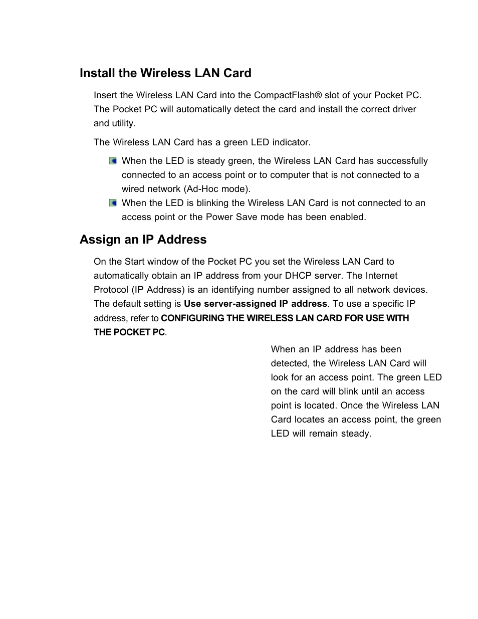 Install the wireless lan card, Assign an ip address | SanDisk Wireless LAN Card User Manual | Page 13 / 504