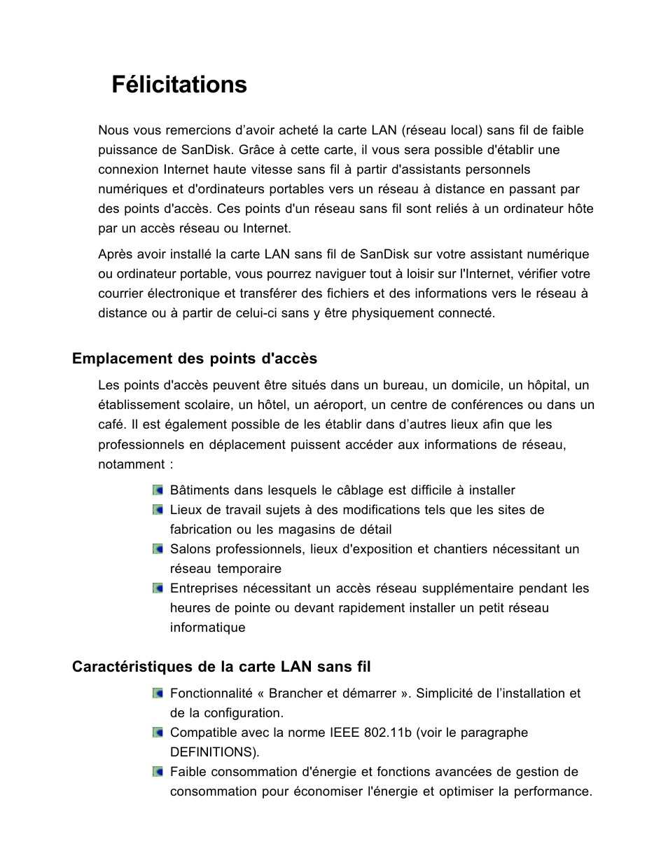 Félicitations | SanDisk Wireless LAN Card User Manual | Page 130 / 504