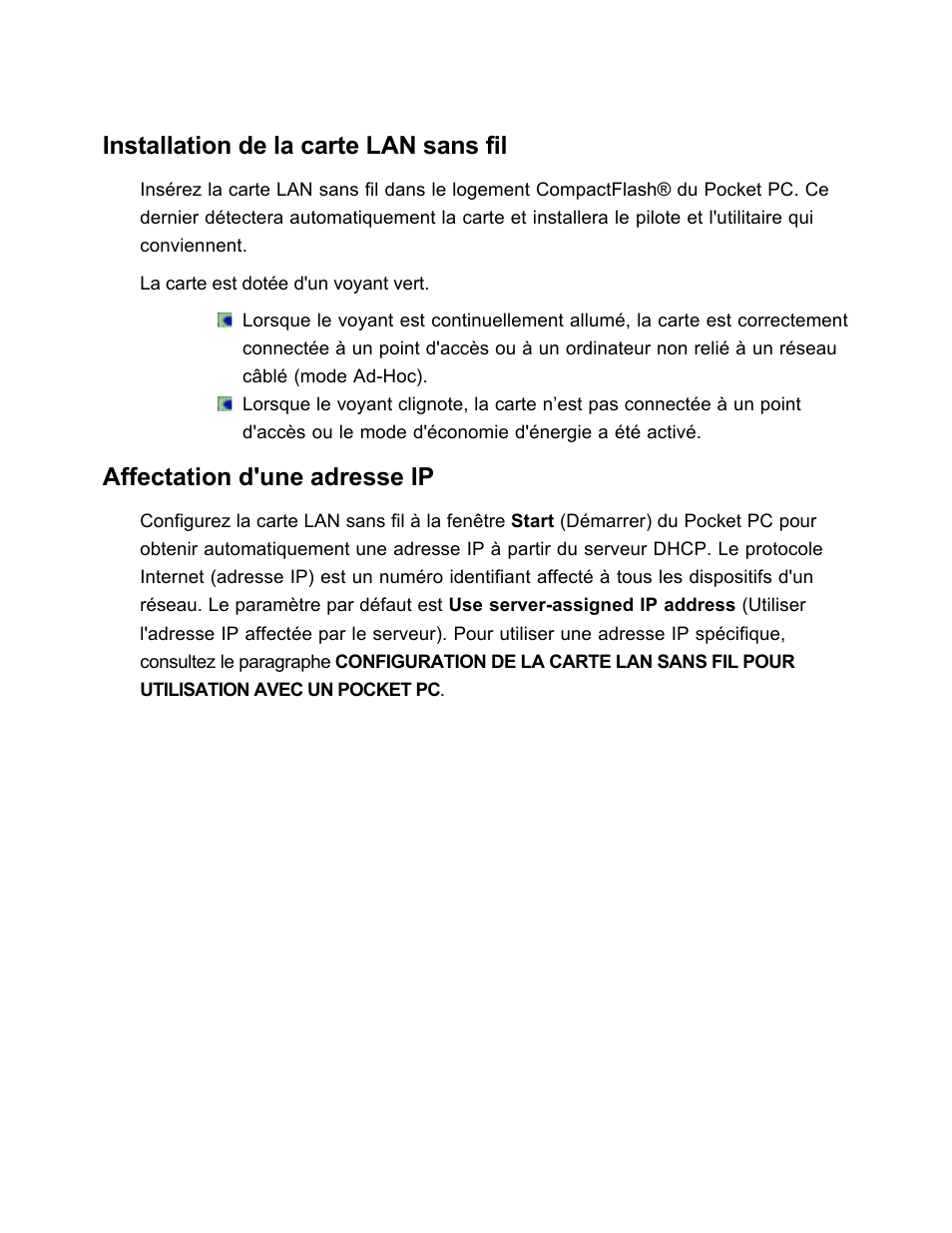 Installation de la carte lan sans fil, Affectation d'une adresse ip | SanDisk Wireless LAN Card User Manual | Page 138 / 504