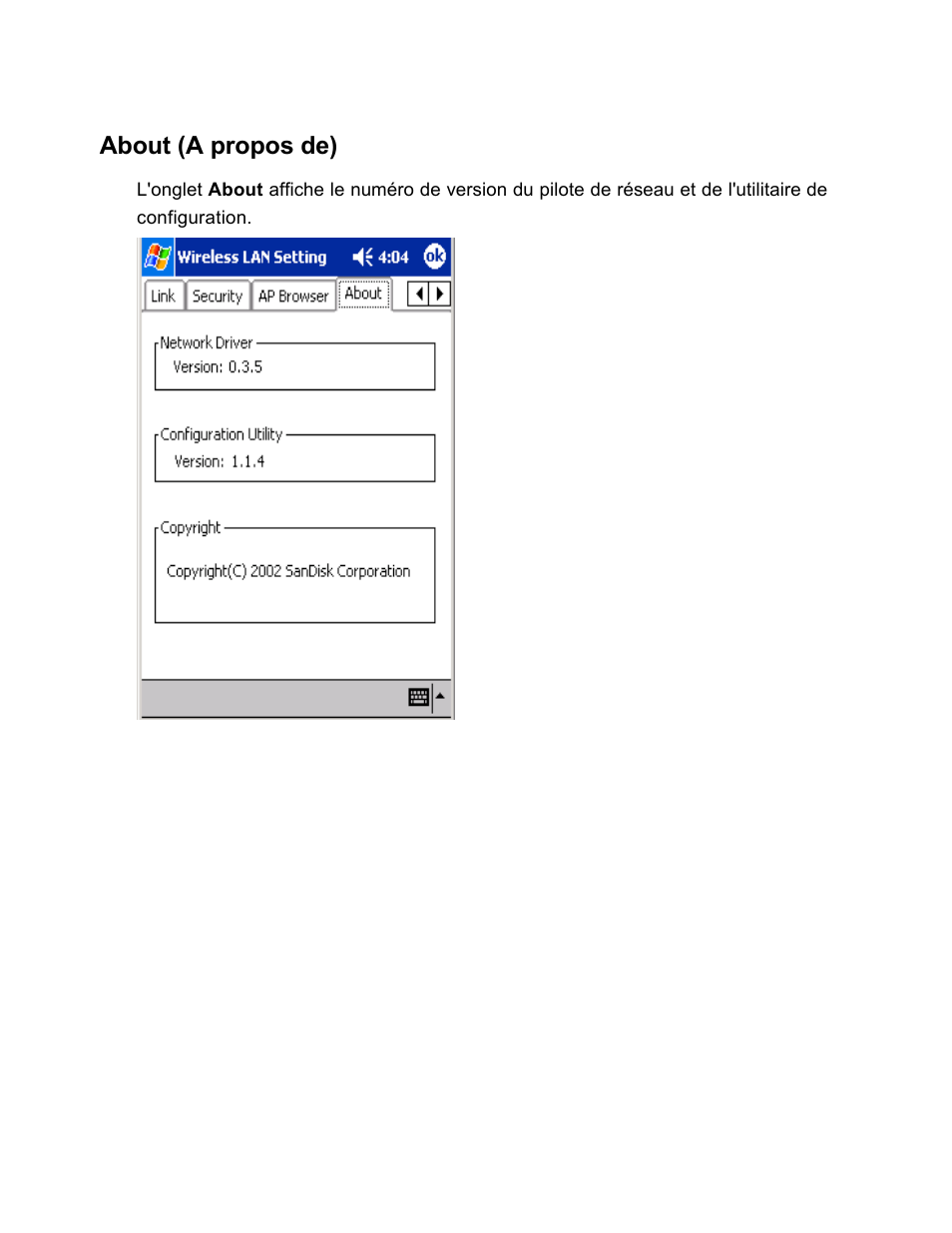 About (a propos de) | SanDisk Wireless LAN Card User Manual | Page 153 / 504