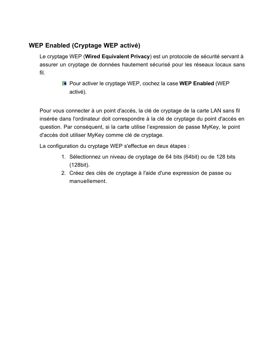 Wep enabled (cryptage wep activé) | SanDisk Wireless LAN Card User Manual | Page 175 / 504