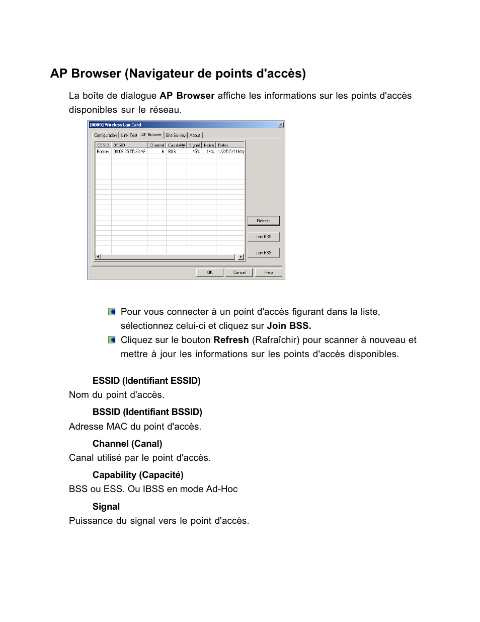 Ap browser (navigateur de points d'accès) | SanDisk Wireless LAN Card User Manual | Page 185 / 504