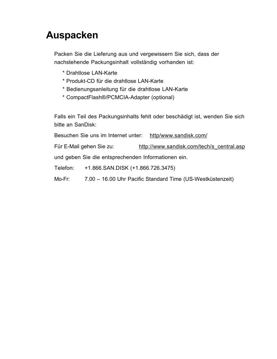 Auspacken | SanDisk Wireless LAN Card User Manual | Page 197 / 504