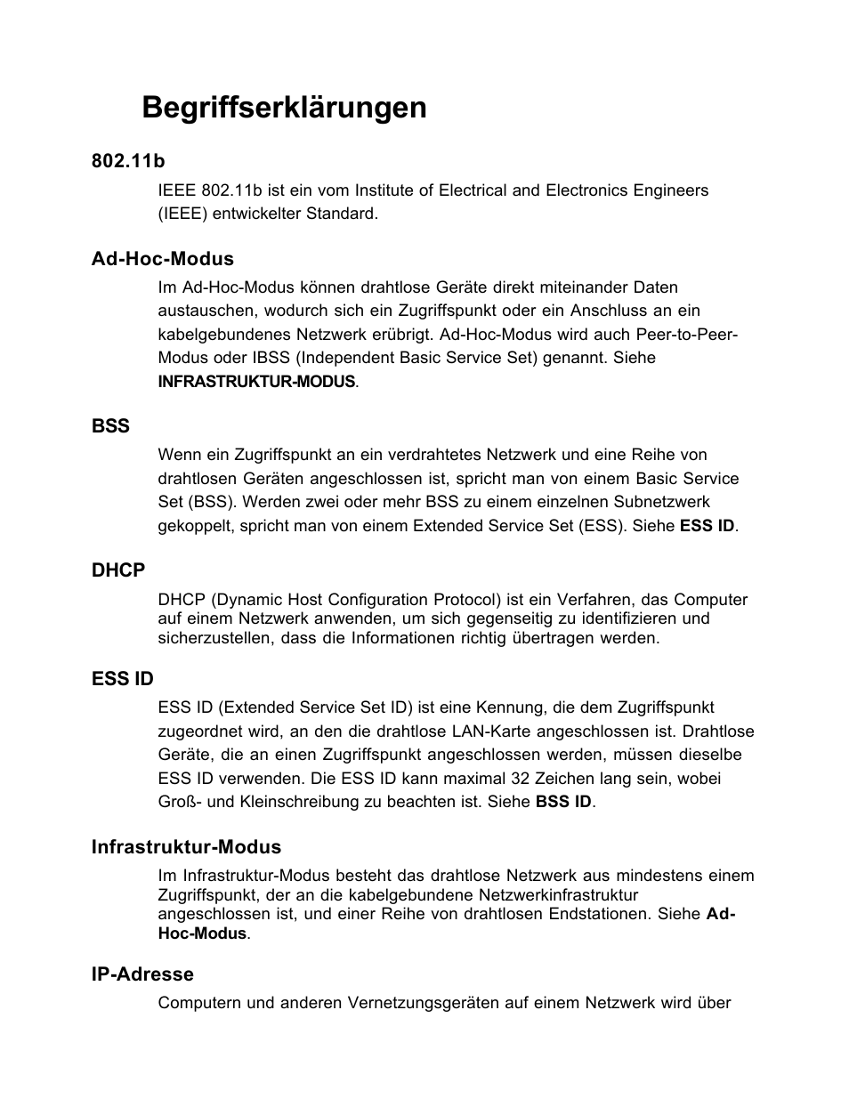 Begriffserklärungen | SanDisk Wireless LAN Card User Manual | Page 199 / 504