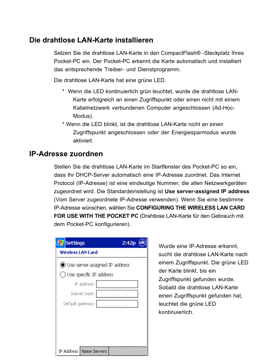 Die drahtlose lan-karte installieren, Ip-adresse zuordnen | SanDisk Wireless LAN Card User Manual | Page 204 / 504