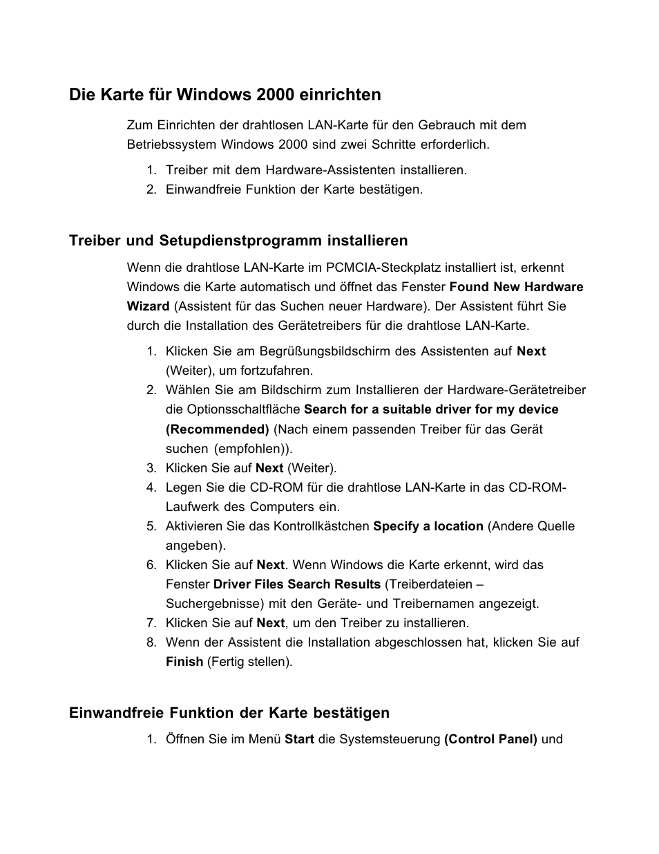 Die karte für windows 2000 einrichten | SanDisk Wireless LAN Card User Manual | Page 224 / 504