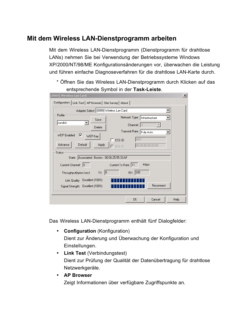 Mit dem wireless lan-dienstprogramm arbeiten | SanDisk Wireless LAN Card User Manual | Page 233 / 504