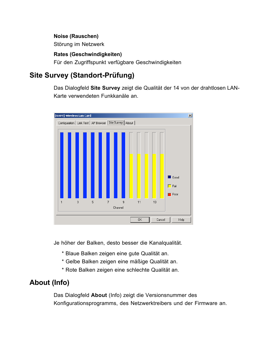 Site survey (standort-prüfung), About (info) | SanDisk Wireless LAN Card User Manual | Page 253 / 504