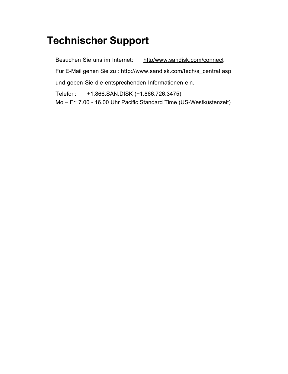 Technischer support | SanDisk Wireless LAN Card User Manual | Page 254 / 504