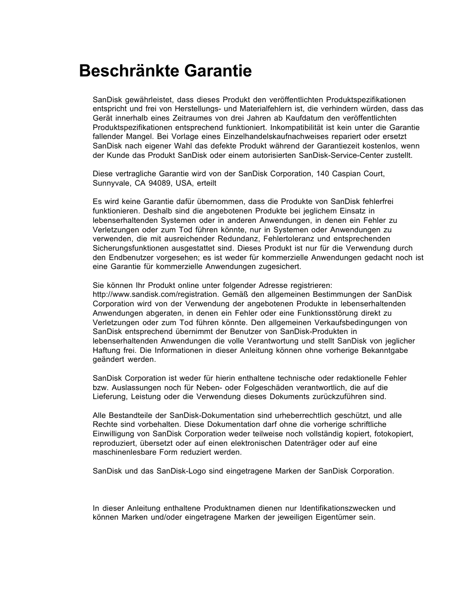 Beschränkte garantie | SanDisk Wireless LAN Card User Manual | Page 255 / 504