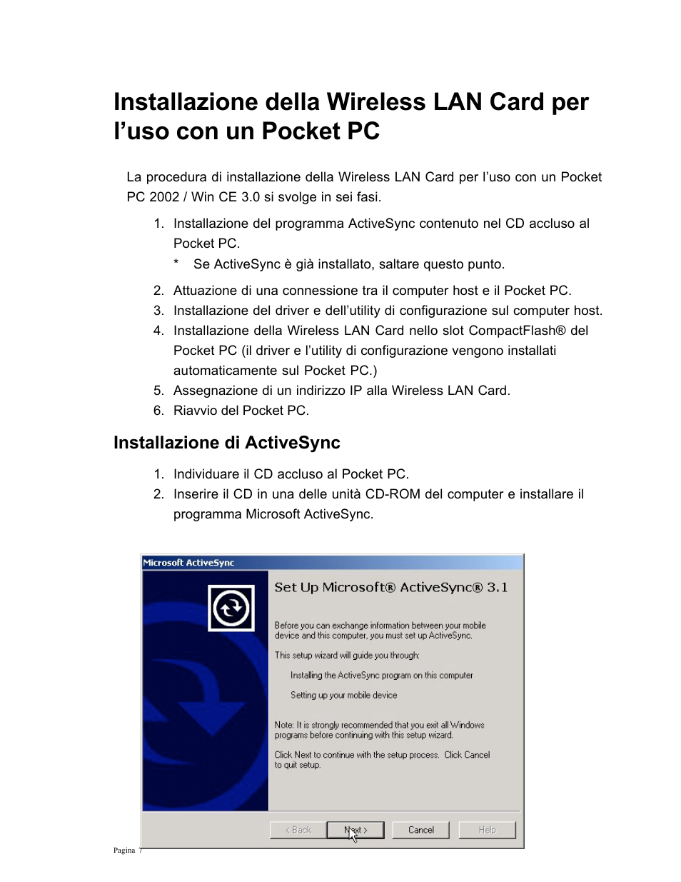 Installazione di activesync | SanDisk Wireless LAN Card User Manual | Page 267 / 504