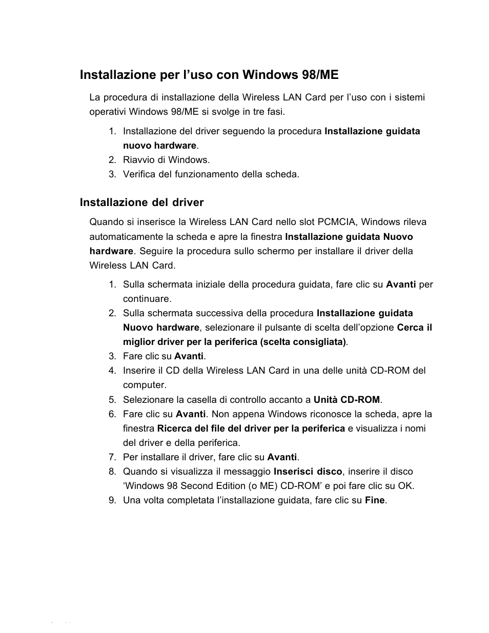 Installazione per l’uso con windows 98/me | SanDisk Wireless LAN Card User Manual | Page 296 / 504