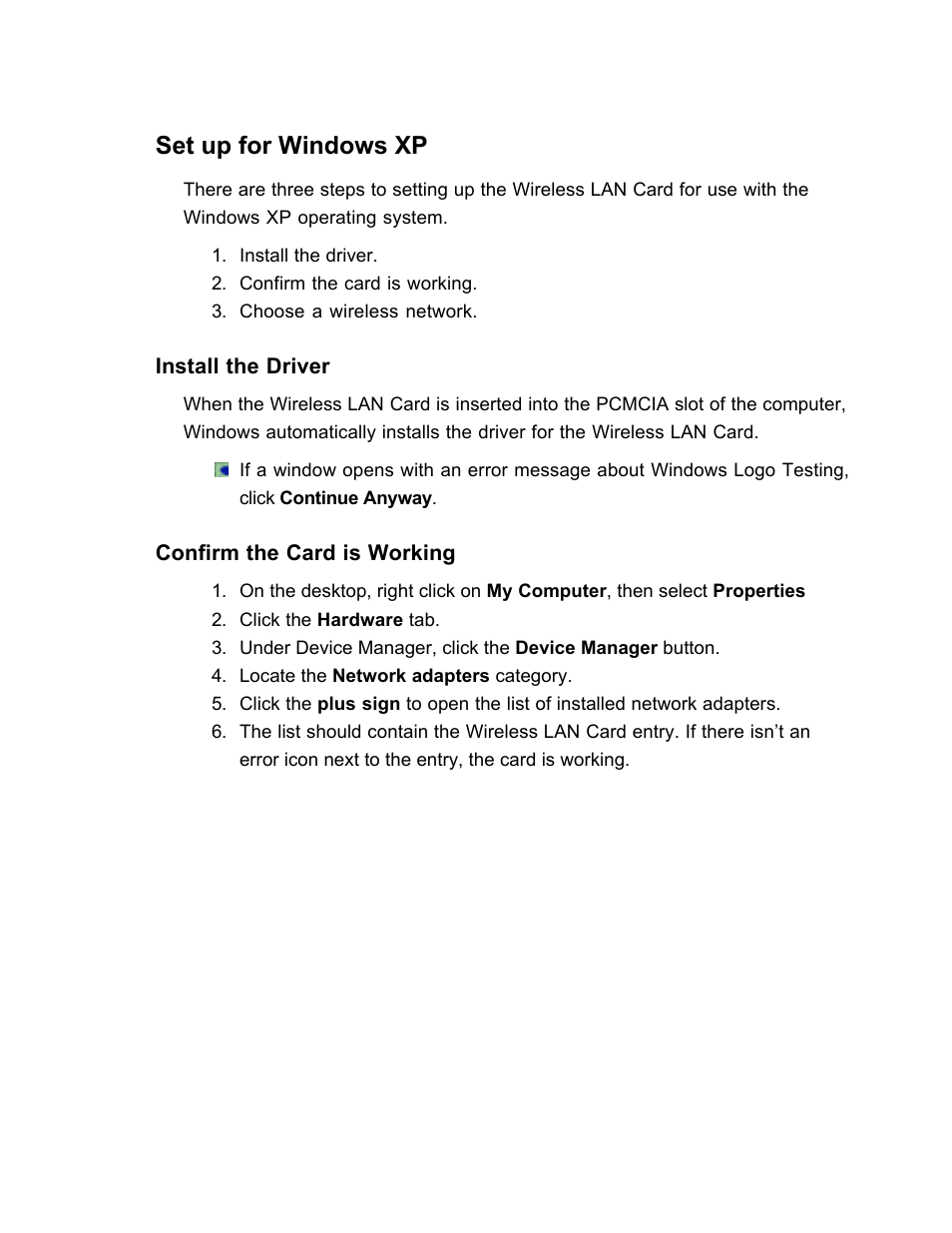 Set up for windows xp | SanDisk Wireless LAN Card User Manual | Page 30 / 504