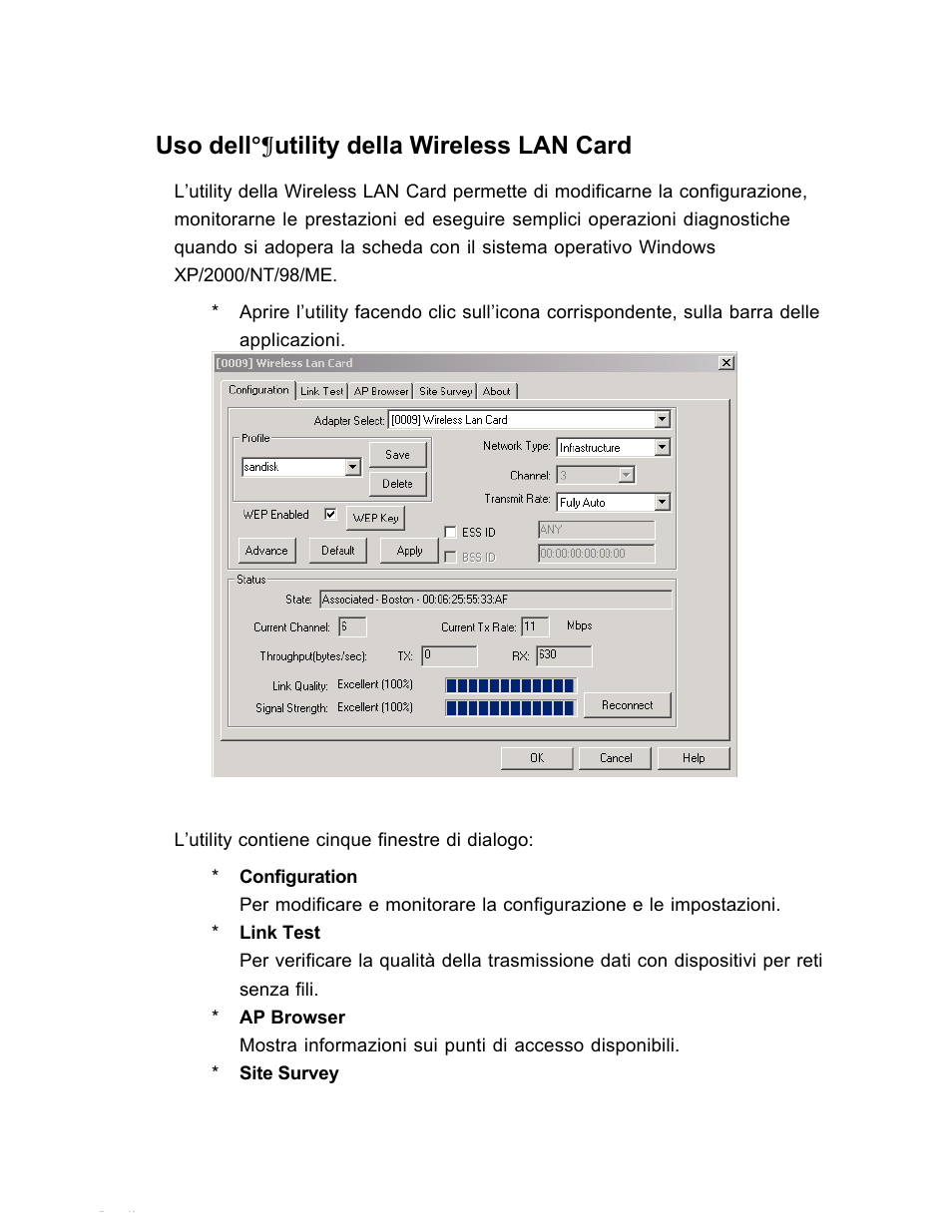 Uso dell°¶utility della wireless lan card | SanDisk Wireless LAN Card User Manual | Page 300 / 504