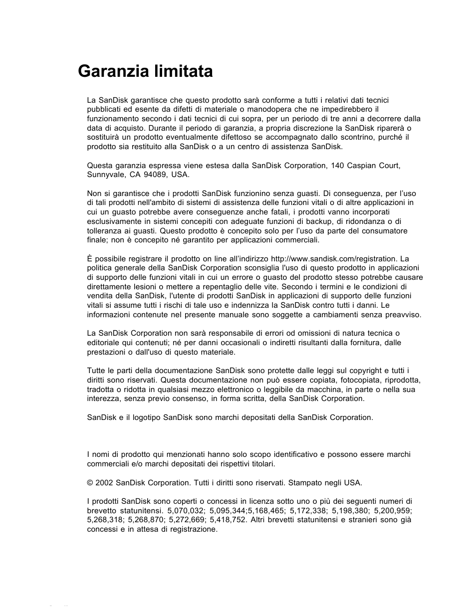 Garanzia limitata | SanDisk Wireless LAN Card User Manual | Page 320 / 504