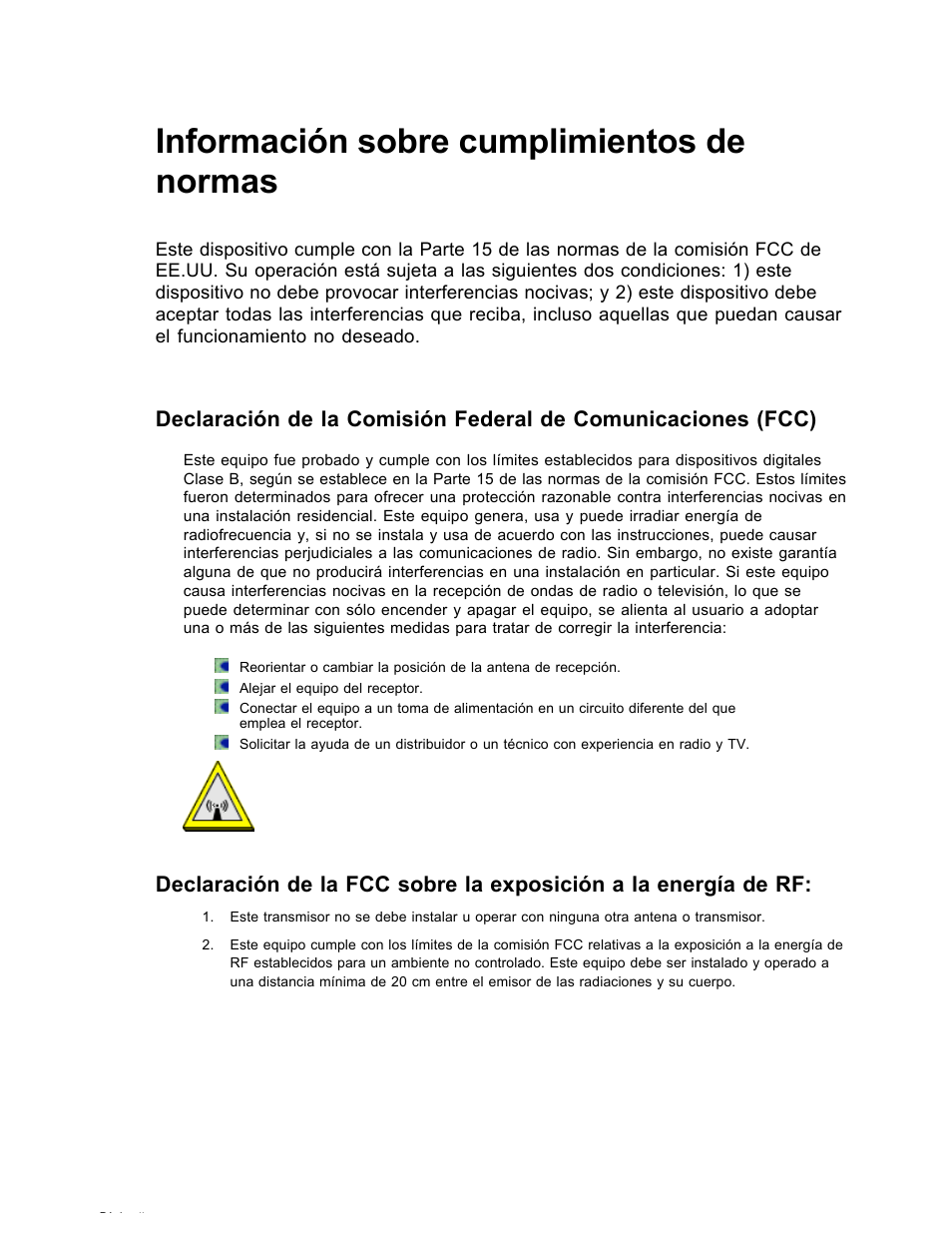 Información sobre cumplimientos de normas | SanDisk Wireless LAN Card User Manual | Page 323 / 504