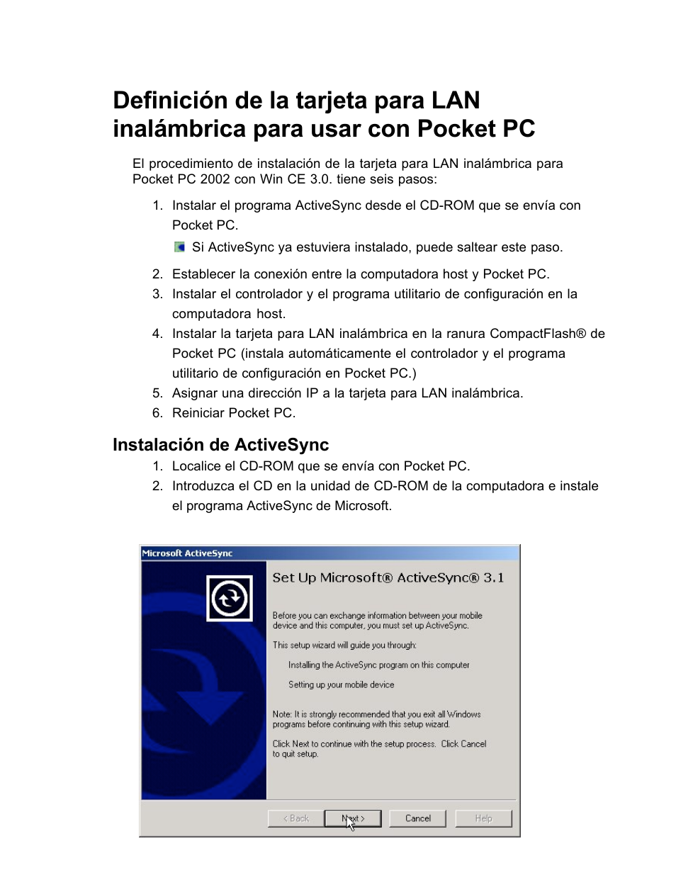 Instalación de activesync | SanDisk Wireless LAN Card User Manual | Page 332 / 504