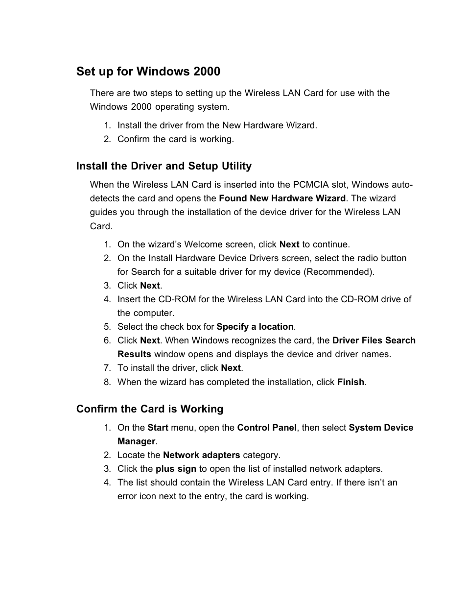Set up for windows 2000 | SanDisk Wireless LAN Card User Manual | Page 34 / 504