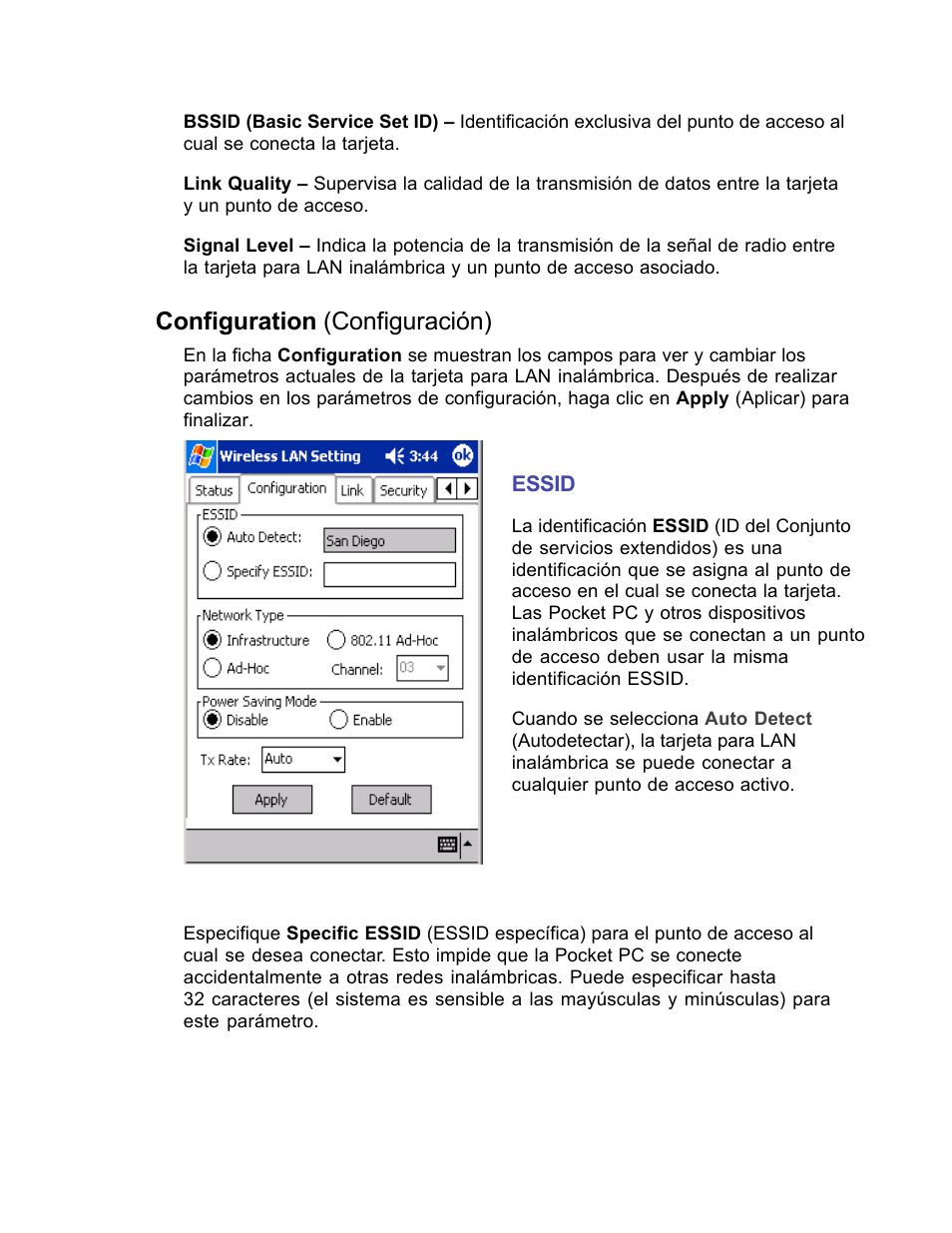 Configuration (configuración) | SanDisk Wireless LAN Card User Manual | Page 341 / 504