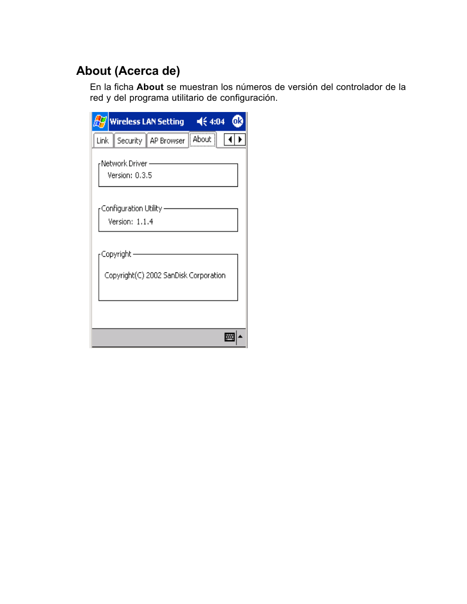 About (acerca de) | SanDisk Wireless LAN Card User Manual | Page 347 / 504
