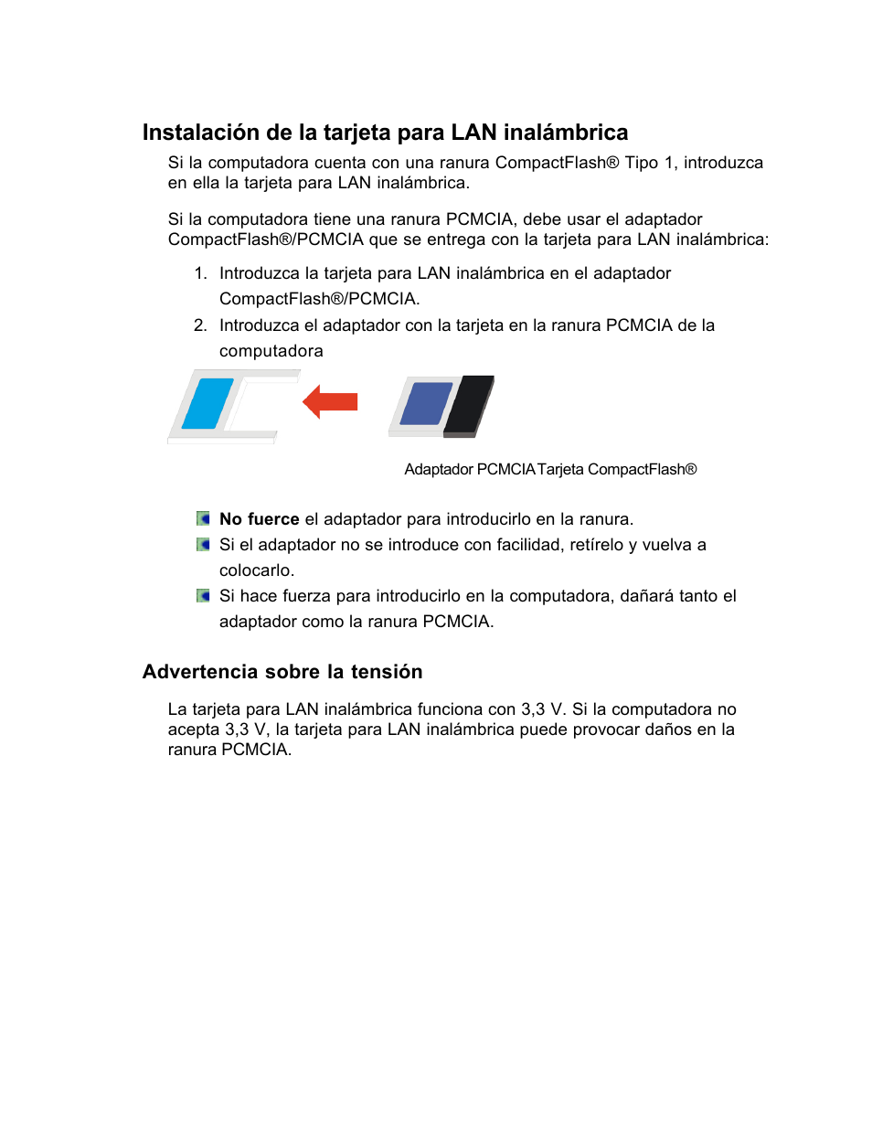 Instalación de la tarjeta para lan inalámbrica | SanDisk Wireless LAN Card User Manual | Page 349 / 504