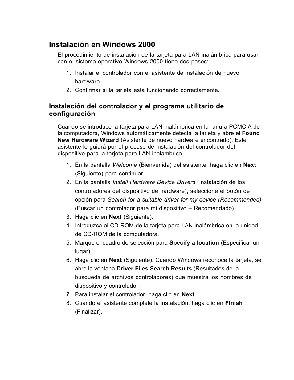 Instalación en windows 2000 | SanDisk Wireless LAN Card User Manual | Page 354 / 504