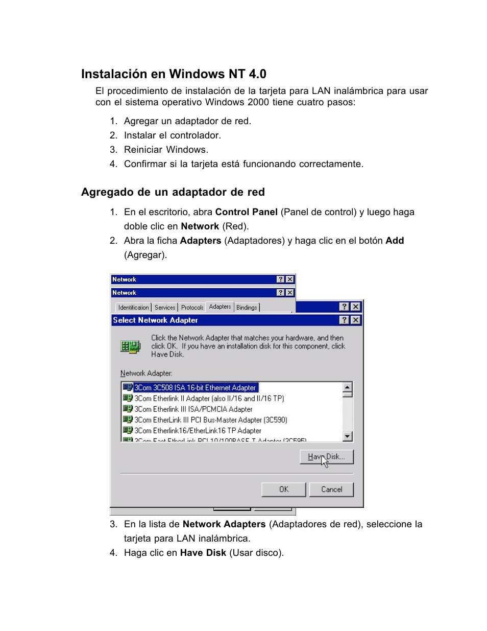 Instalación en windows nt 4.0 | SanDisk Wireless LAN Card User Manual | Page 356 / 504