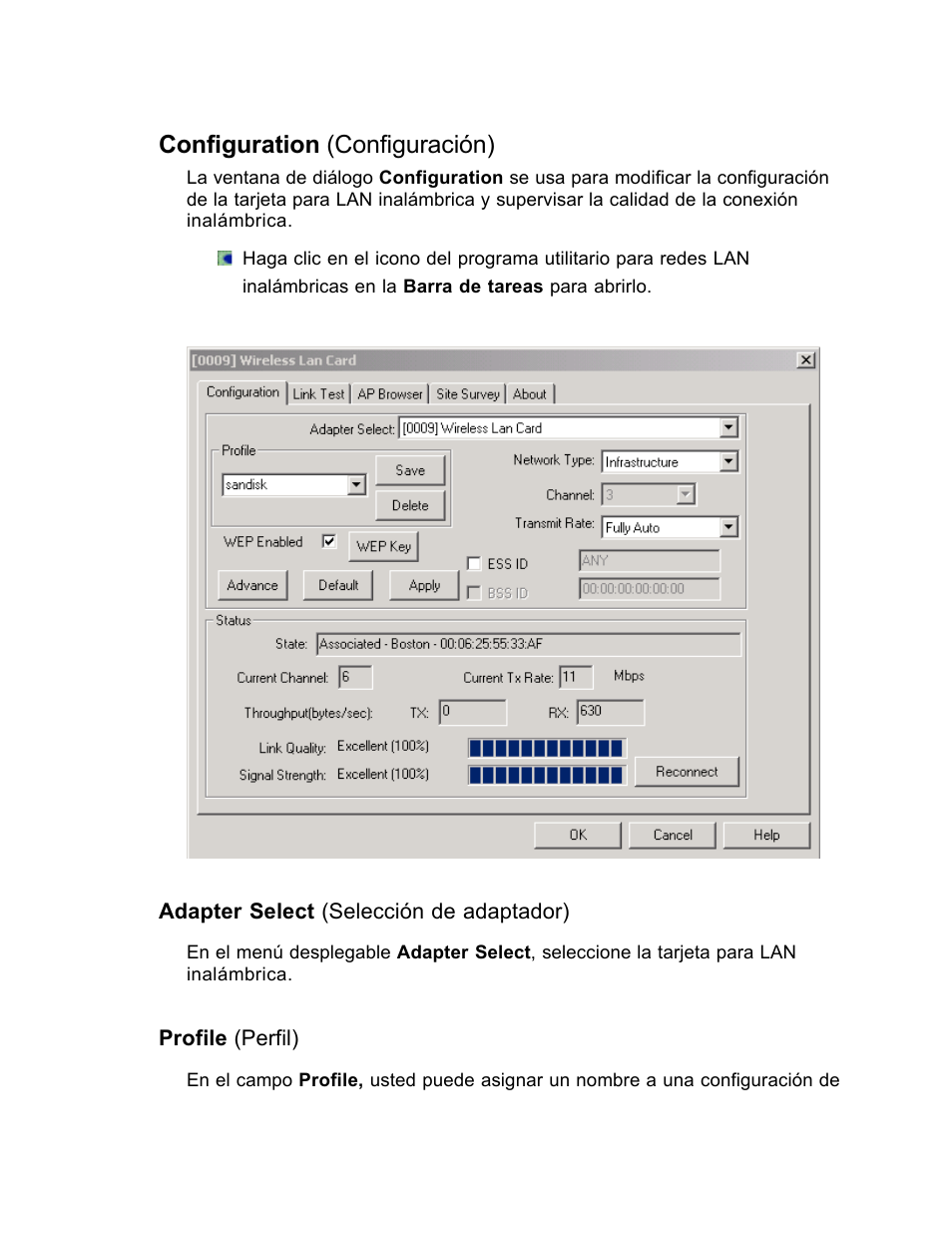 Configuration (configuración) | SanDisk Wireless LAN Card User Manual | Page 364 / 504