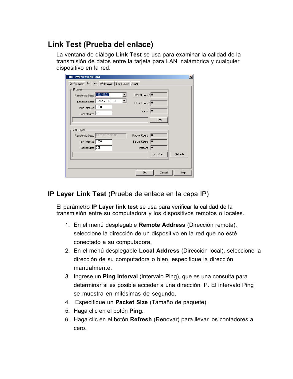 Link test (prueba del enlace) | SanDisk Wireless LAN Card User Manual | Page 375 / 504
