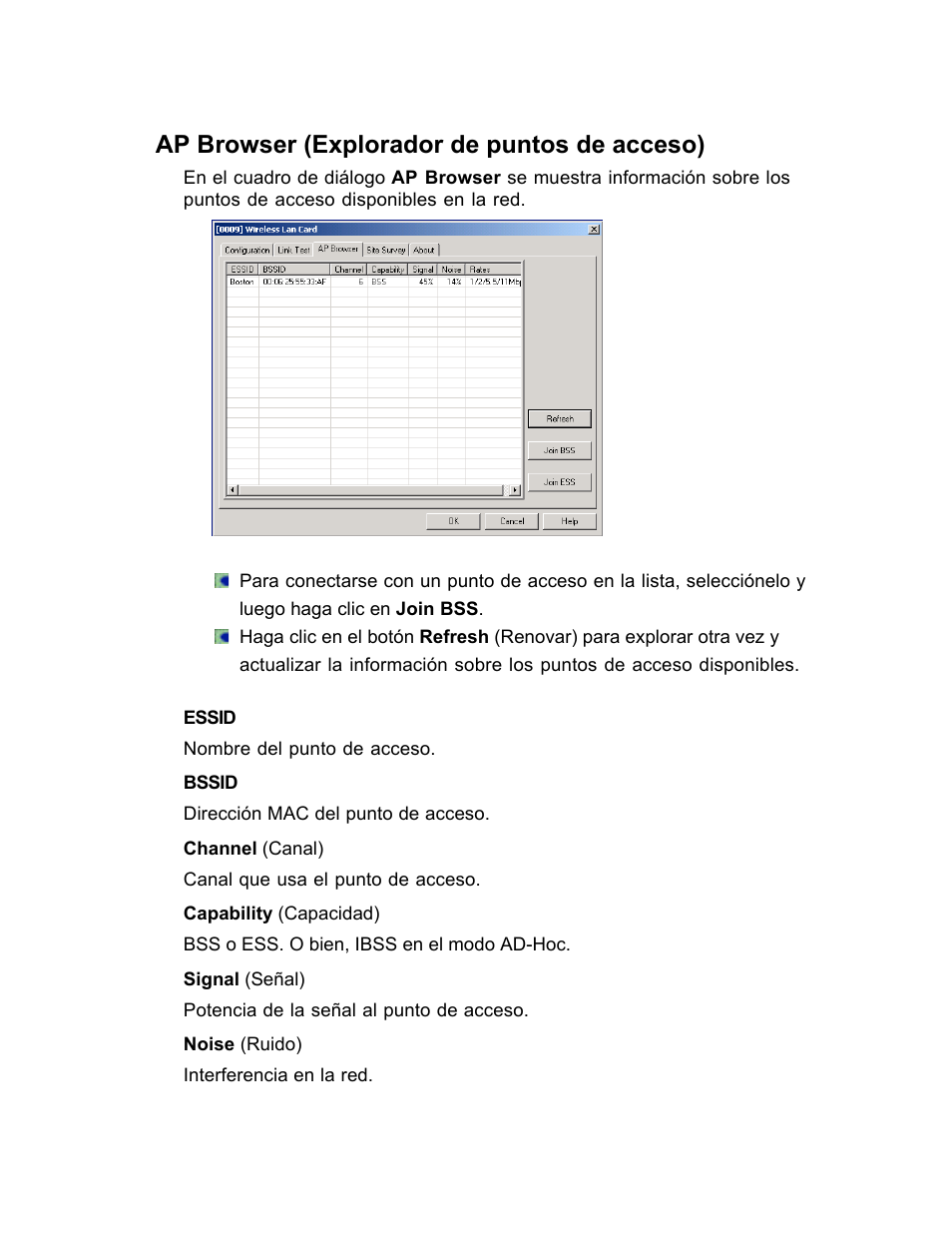 Ap browser (explorador de puntos de acceso) | SanDisk Wireless LAN Card User Manual | Page 377 / 504