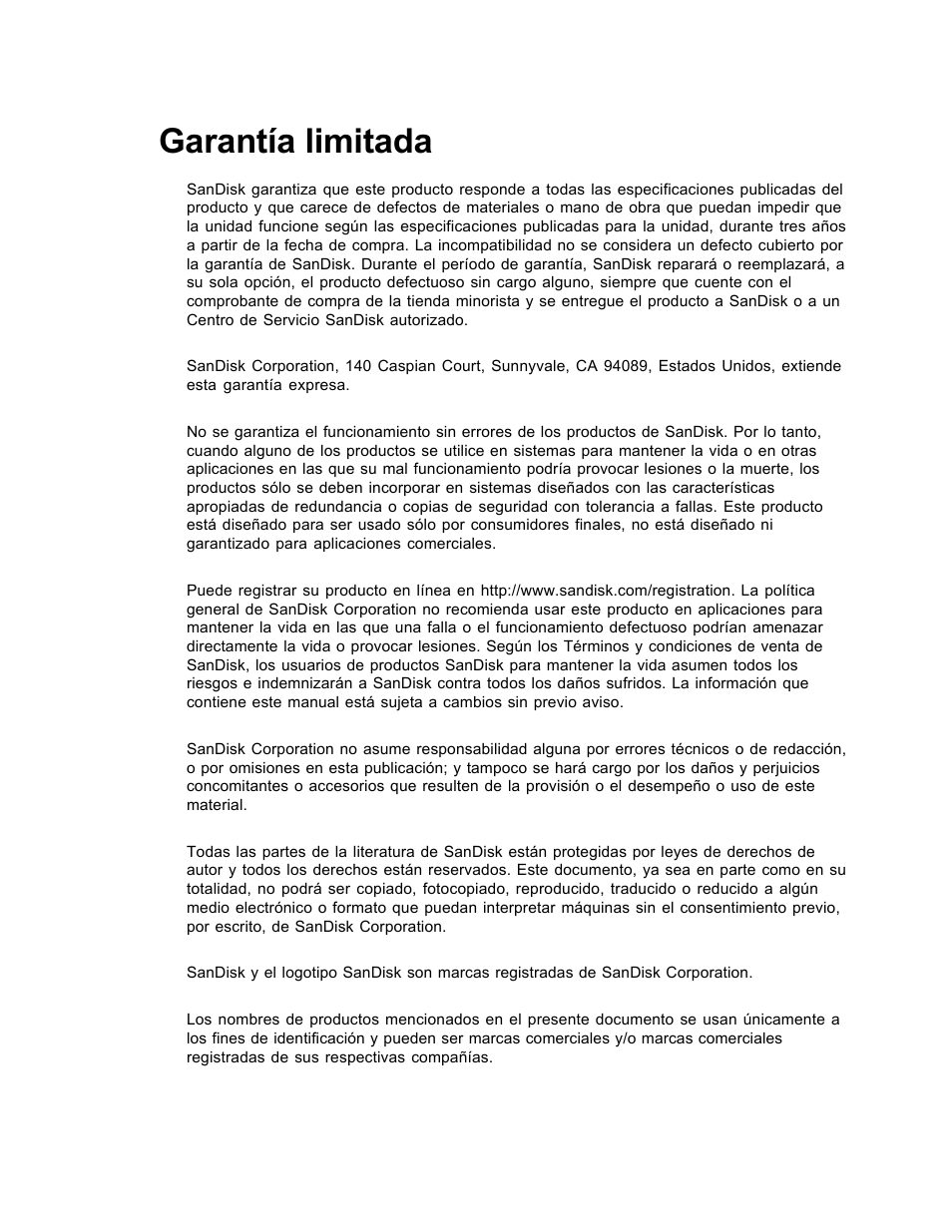 Garantía limitada | SanDisk Wireless LAN Card User Manual | Page 380 / 504