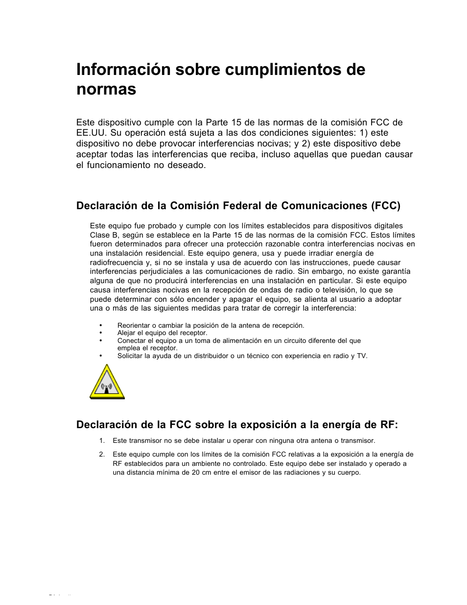 Información sobre cumplimientos de normas | SanDisk Wireless LAN Card User Manual | Page 383 / 504