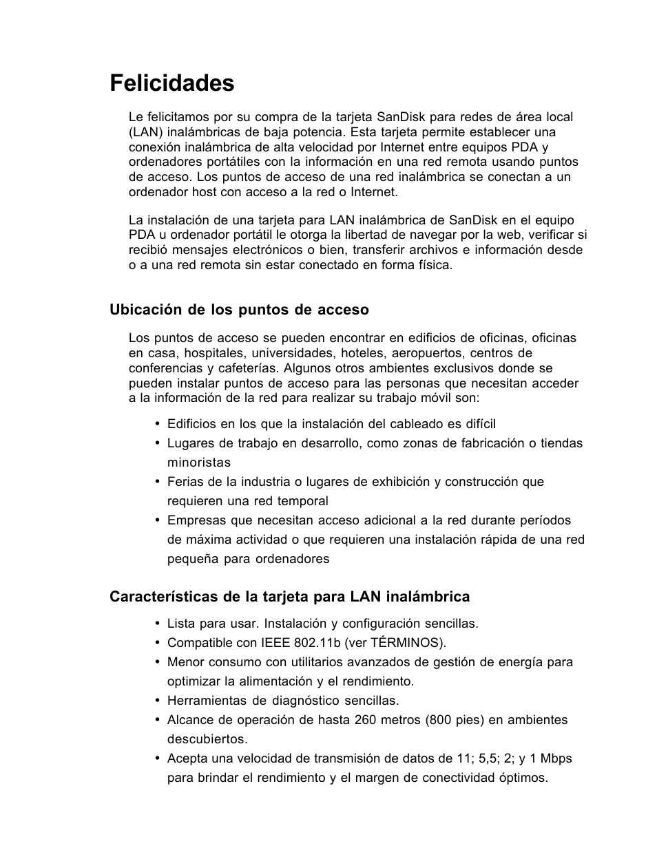 Felicidades | SanDisk Wireless LAN Card User Manual | Page 386 / 504