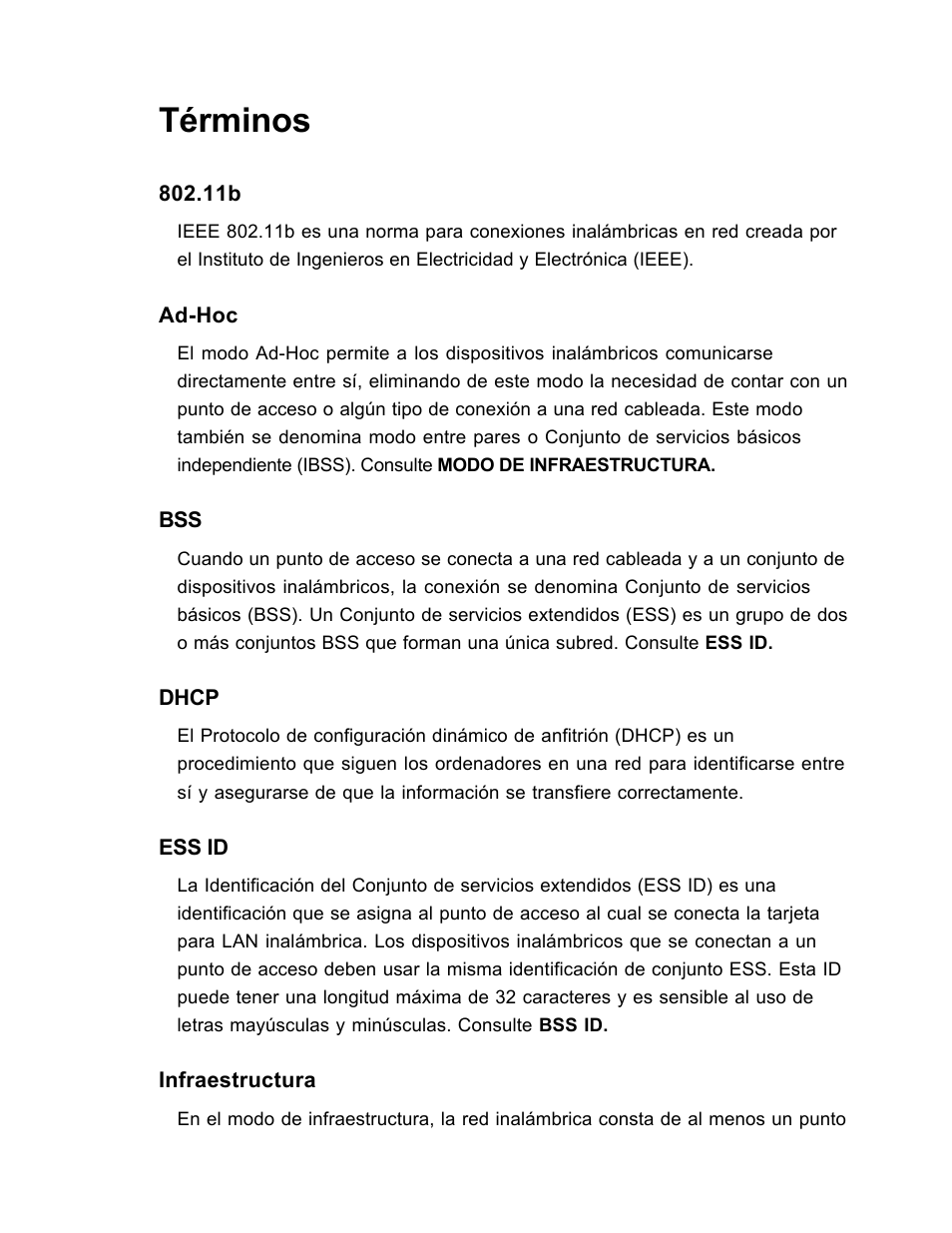 Términos | SanDisk Wireless LAN Card User Manual | Page 390 / 504