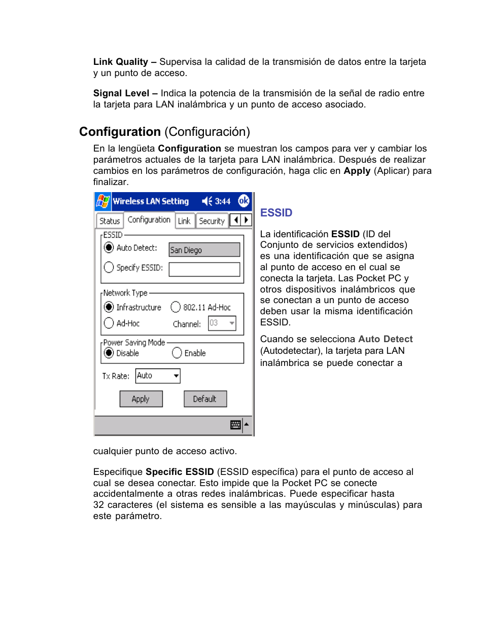 Configuration (configuración) | SanDisk Wireless LAN Card User Manual | Page 401 / 504