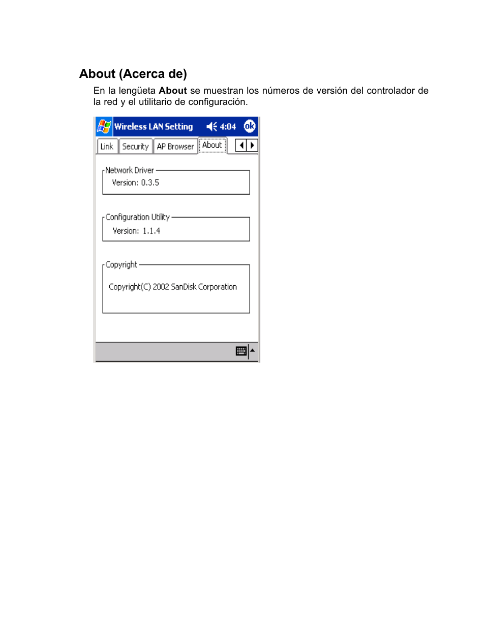 About (acerca de) | SanDisk Wireless LAN Card User Manual | Page 407 / 504