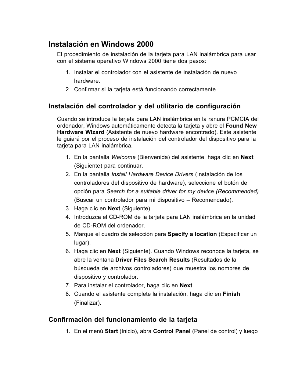 Instalación en windows 2000 | SanDisk Wireless LAN Card User Manual | Page 414 / 504