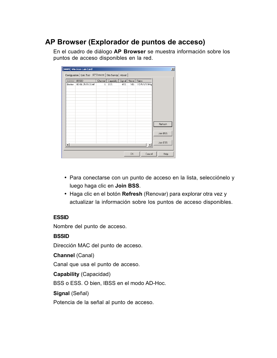 Ap browser (explorador de puntos de acceso) | SanDisk Wireless LAN Card User Manual | Page 437 / 504