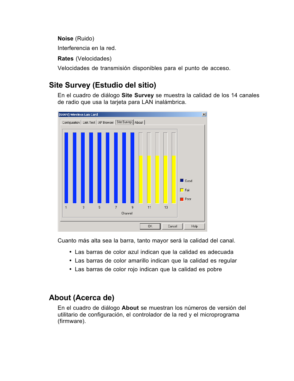 Site survey (estudio del sitio), About (acerca de) | SanDisk Wireless LAN Card User Manual | Page 438 / 504