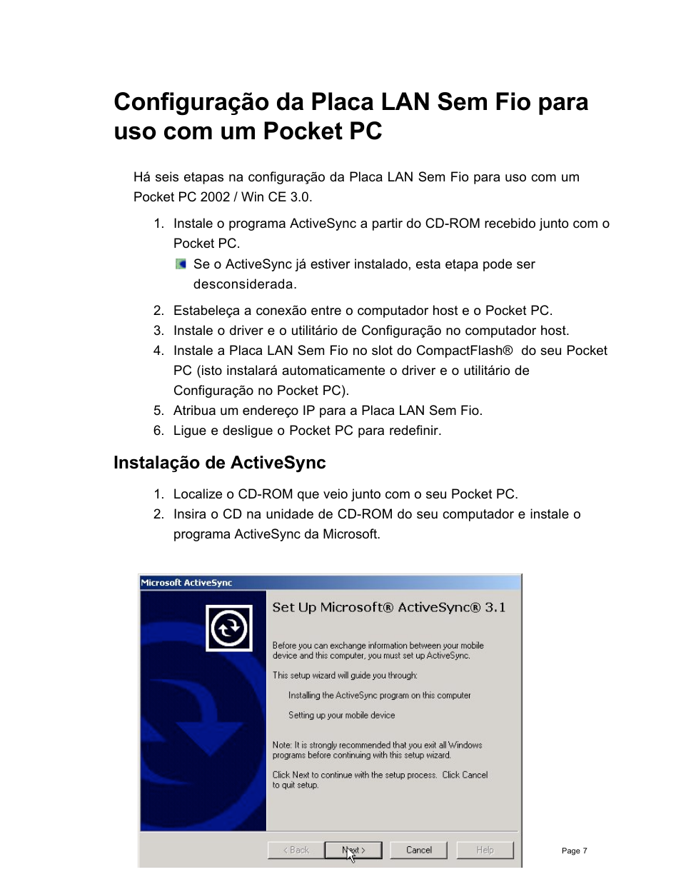 Instalação de activesync | SanDisk Wireless LAN Card User Manual | Page 452 / 504